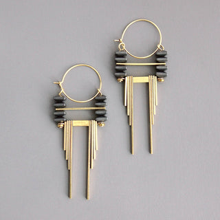 David Aubrey Jewelry | ArtDeco Hematite and Brass Hoop Earrings