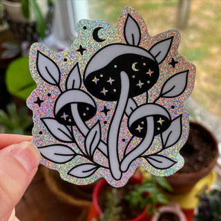 Holographic Glitter Mushroom Sticker
