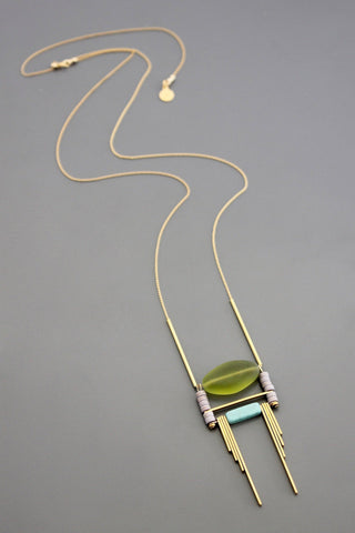 David Aubrey Jewelry | Geometric Glass and Brass Pendant Necklace