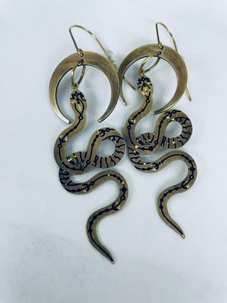 Crescent Snake Dangle Earrings - Long